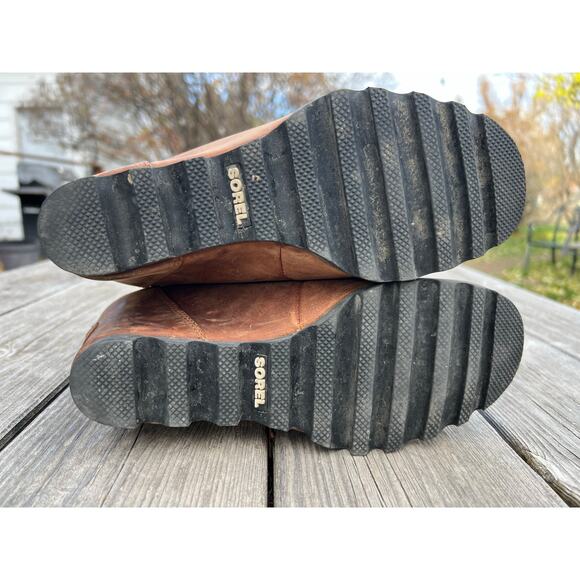 Sorel women's conquest wedge boot brown leather size 8 winter fall fashion heels - Picture 6 of 8